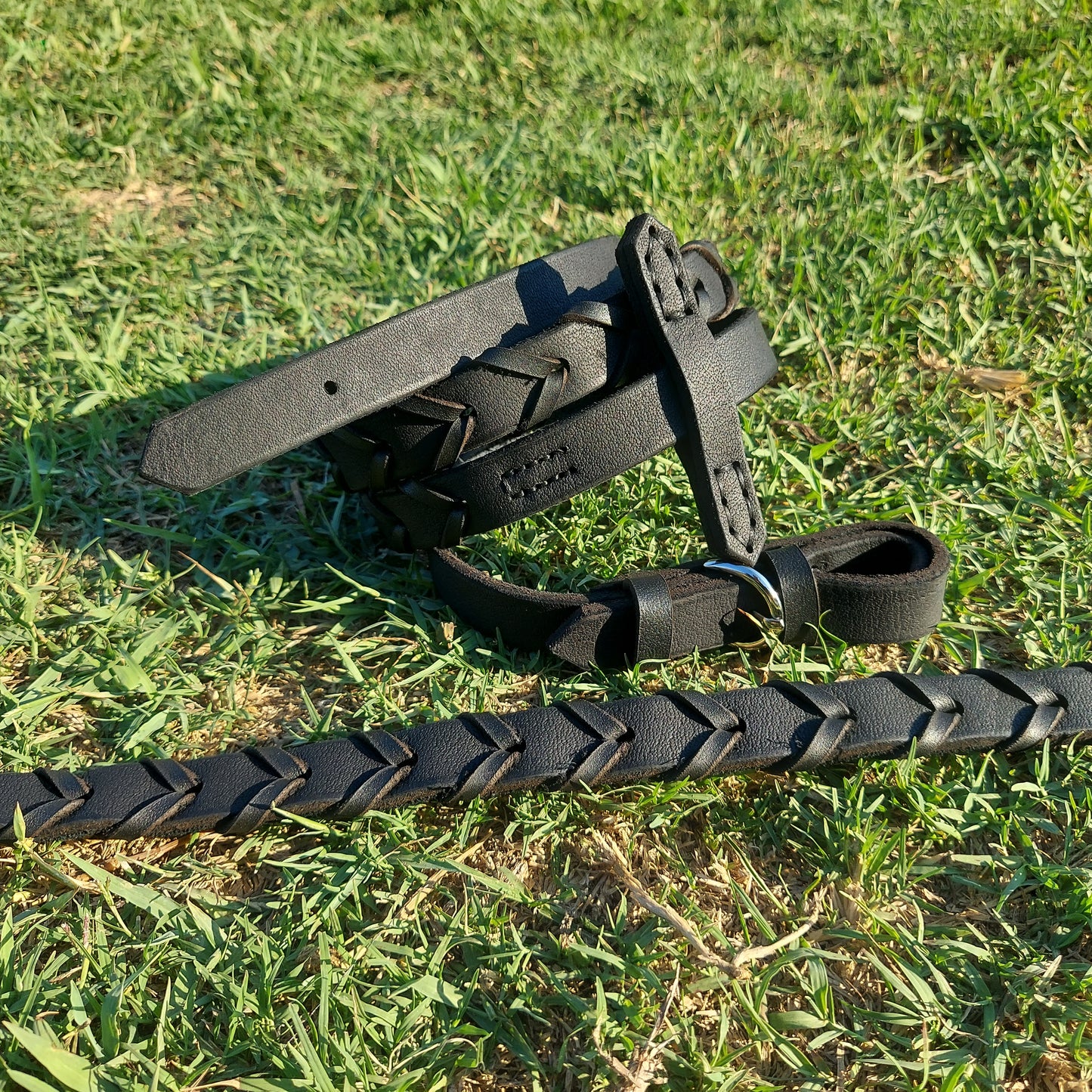 Laced reins -Natural Leather